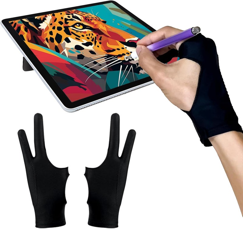 AmberVec Drawing Glove Right Left Hand, Palm Rejection Digital Art Glove for Tablet iPad, Sketching Drawing Gloves with Two Finger, Gifts for Animators and Digital, Artists, [2 Pack] Size L - Image 1